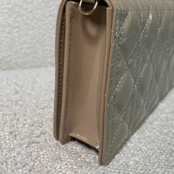 Authentic Dior Lady Dior Hazelnut Patent Cannage Pouch on Chain - Picture 2 of 16